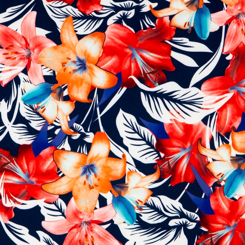 Tissu Biélastique Hibiscus Marine - Ribes y Casals