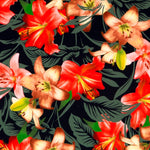 Tissu Biélastique Hibiscus Noir - Ribes y Casals