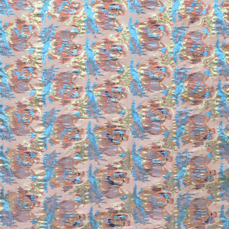 Tela Brocada Metal Azul Rojo - Ribes y Casals