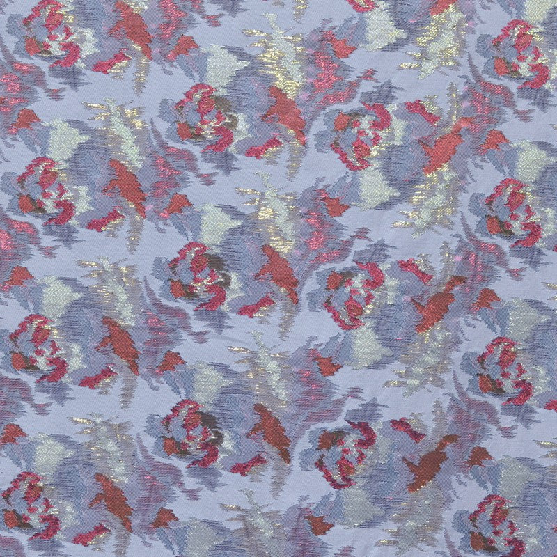 Tela Brocada Metal Oro Rojo Fondo Gris Azulado - Ribes y Casals