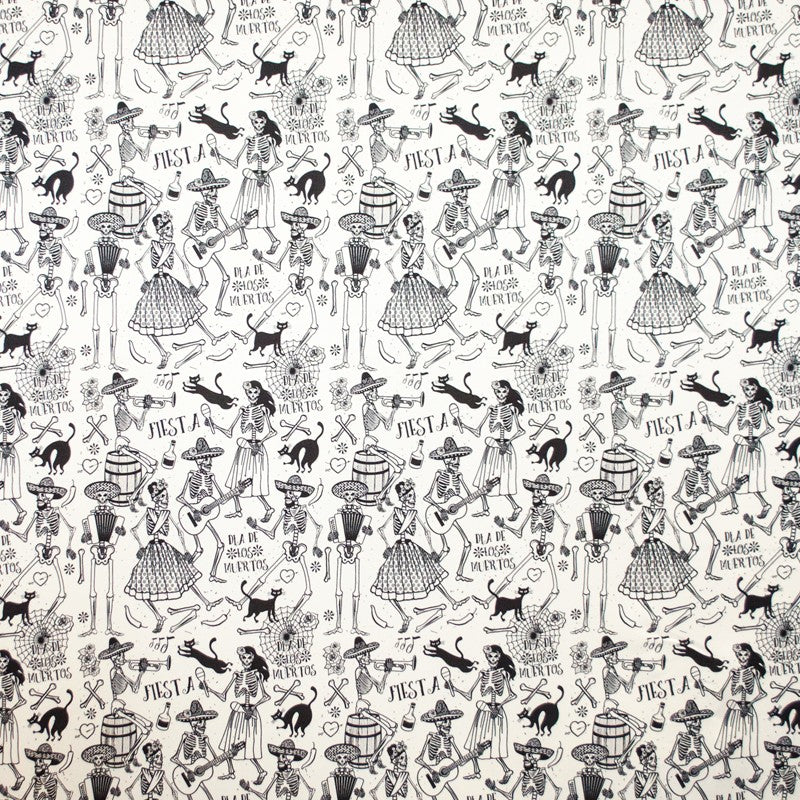 Tissu Squelettes Mexicains Fond Blanc - Ribes y Casals