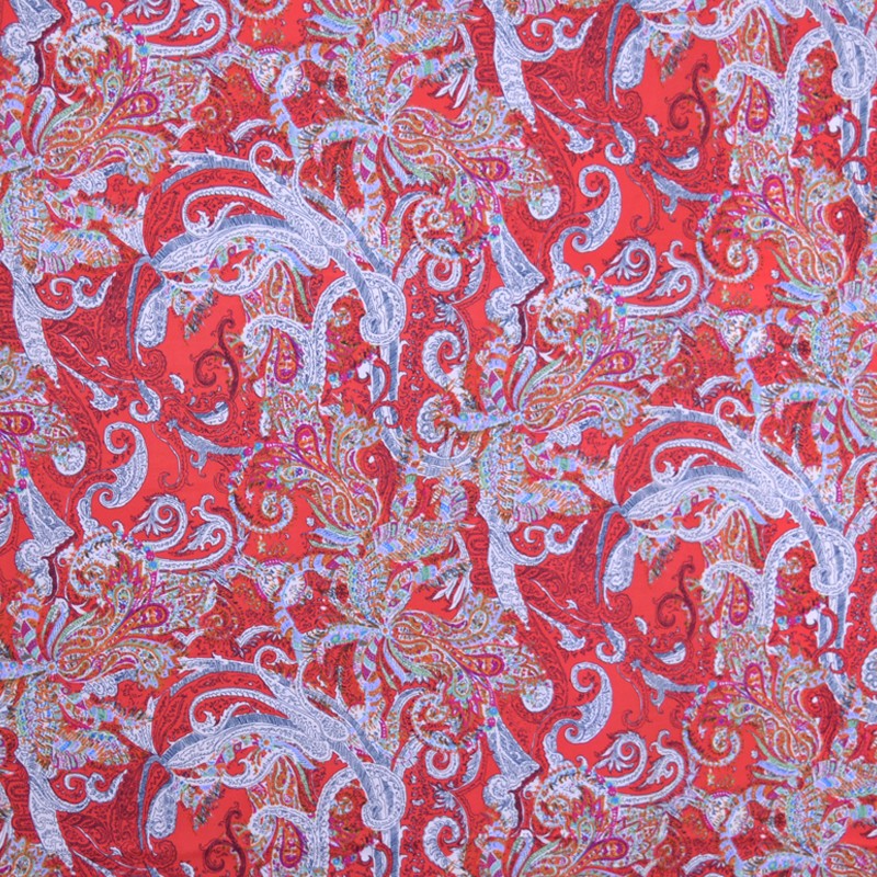 Crêpe Imprimé Cachemire Rouge - Ribes y Casals