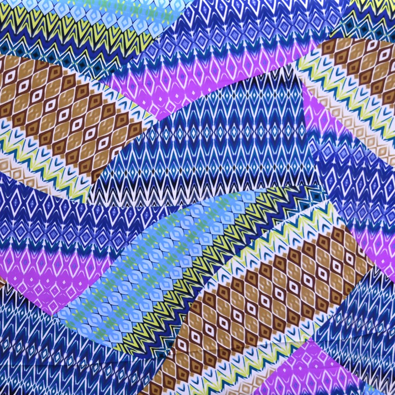 Crêpe Imprimé Ethnique Patchwork Bleu - Ribes y Casals