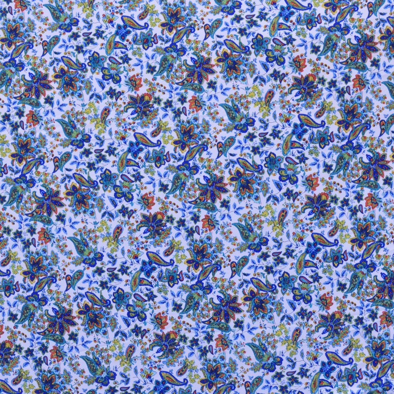 Crêpe Imprimé Fleurs Hindou Cachemire Bleu - Ribes y Casals