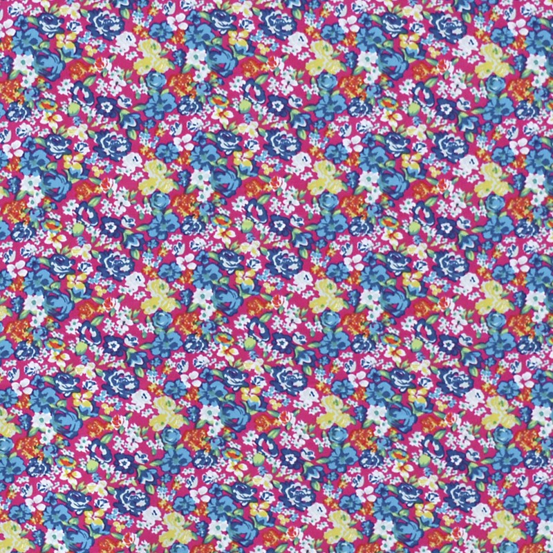 Crêpe Imprimé Petite Fleur Fond Fuchsia - Ribes y Casals