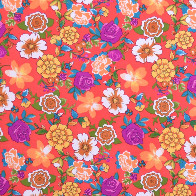 Crêpe Imprimé Fleurs Japonaises Rouge - Ribes y Casals