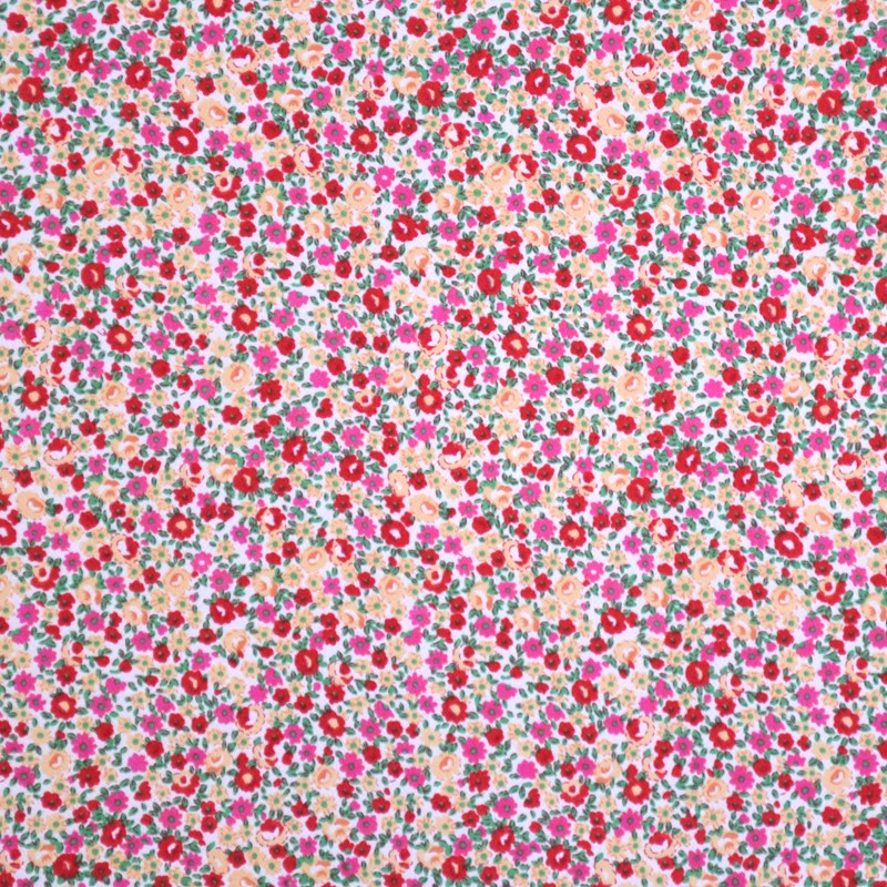 Crêpe Imprimé Ethnique Patchwork Fleurs Rouge - Ribes y Casals