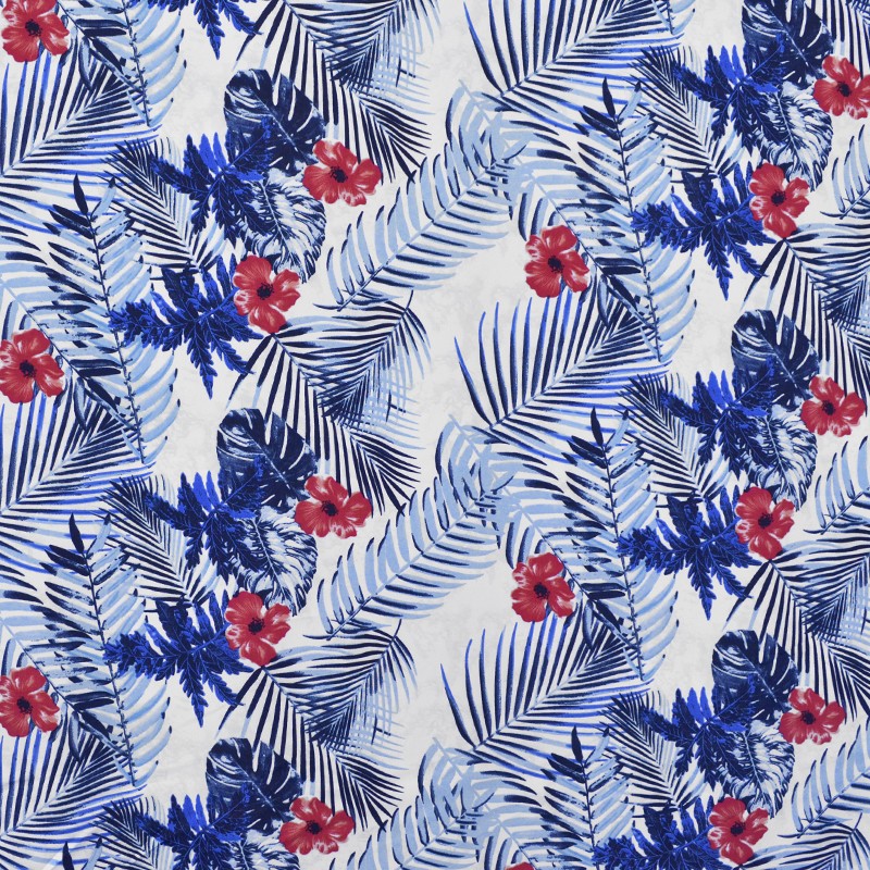 Crêpe Imprimé Tropical Fond Blanc Cassé - Ribes y Casals