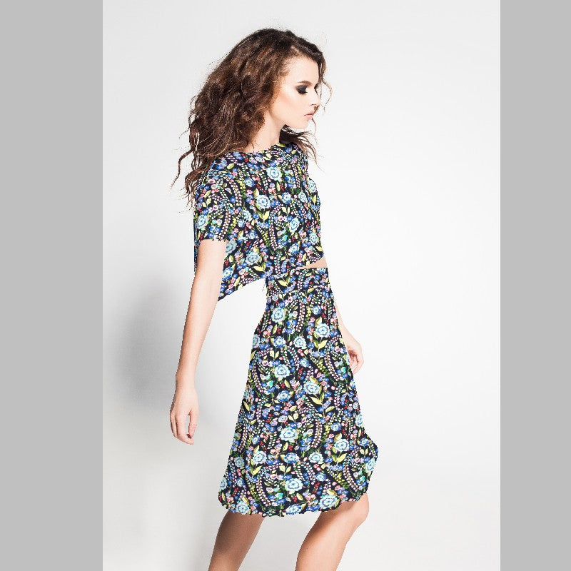 Tissu Crepe Fleur Mosaïque Bleu - Ribes y Casals