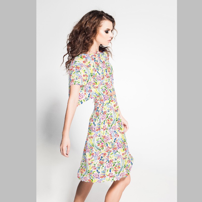 Tissu Crepe Fleur Mosaïque Écru - Ribes y Casals