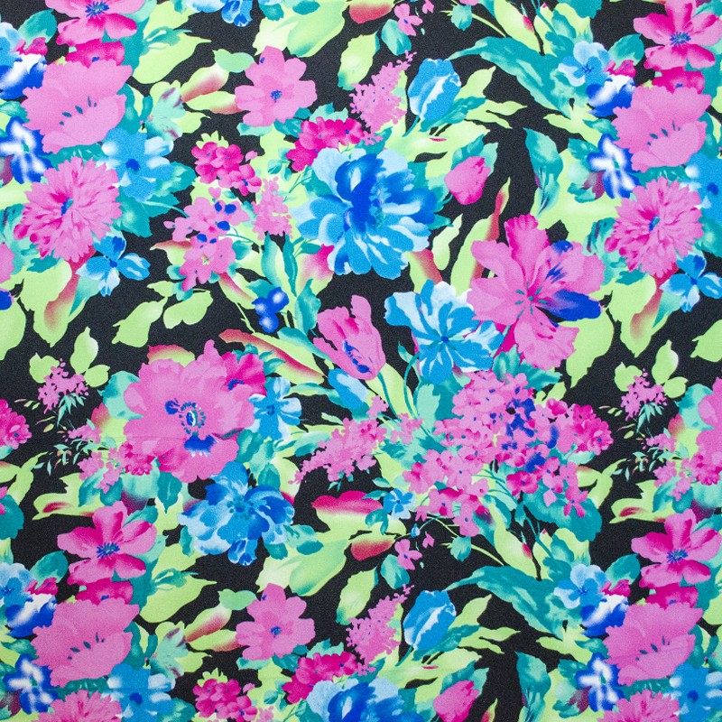 Crepe Fleurs Aquarelle Noir - Ribes y Casals