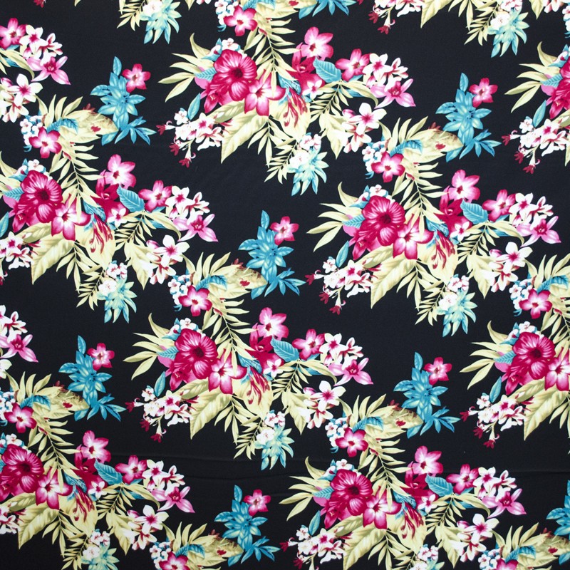 Crepe Fleurs Tropicales Noir - Ribes y Casals