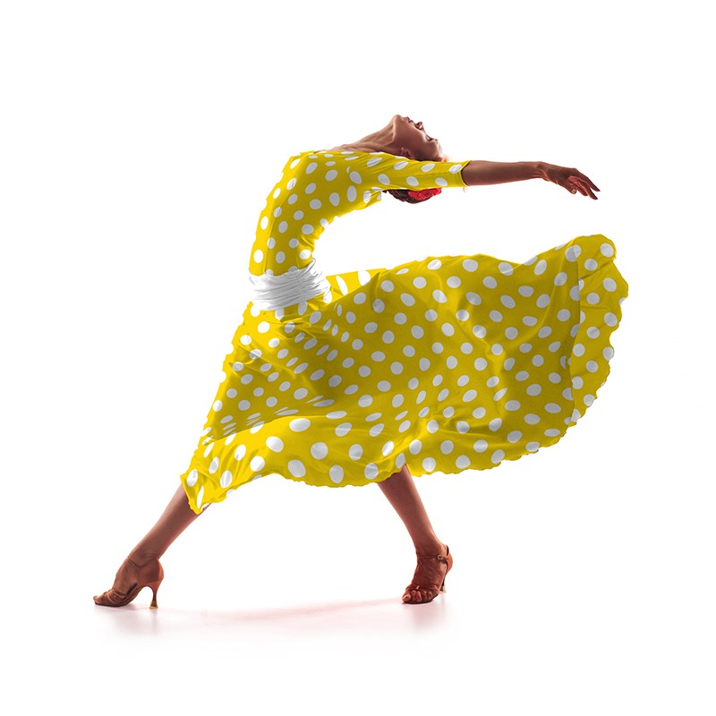 Crêpe Pois Blanc Fond Jaune 3,5 cm - Ribes y Casals