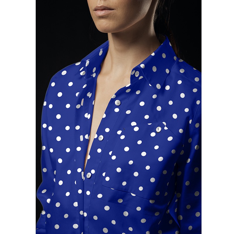 Crêpe Pois Blanc Fond Bleu Soutenu 7 mm - Ribes y Casals