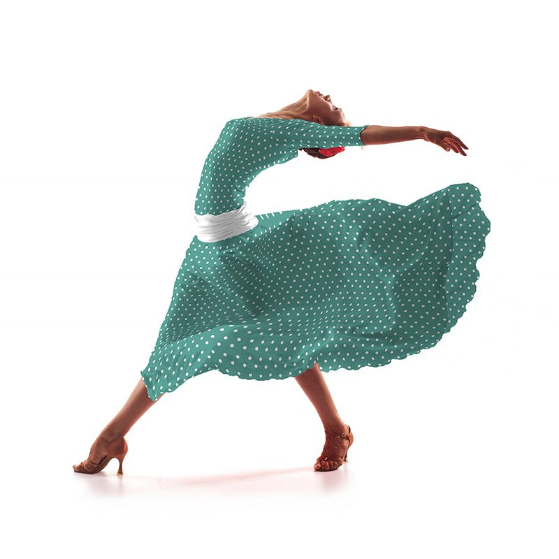 Crêpe Pois Blanc Fond Turquoise 7 mm - Ribes y Casals