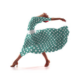 Crêpe Pois Blanc Fond Turquoise 3,5 cm - Ribes y Casals