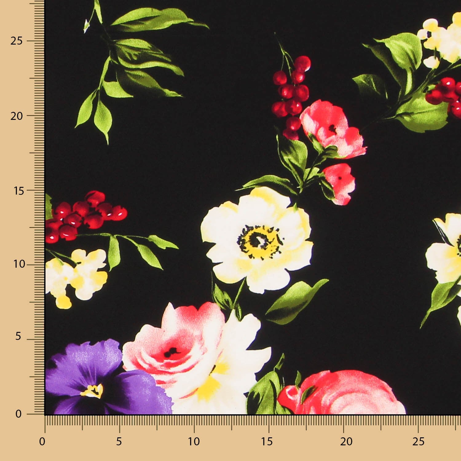 Tissu Crêpe Fleurs de Roses Zambra Noir - Ribes y Casals