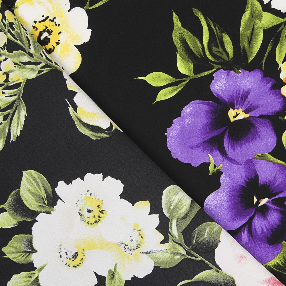 Tissu Crêpe Fleurs de Roses Zambra Noir - Ribes y Casals