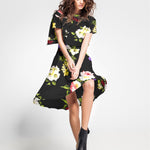 Tissu Crêpe Fleurs de Roses Zambra Noir - Ribes y Casals