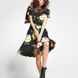 Tissu Crêpe Fleurs de Roses Zambra Noir - Ribes y Casals