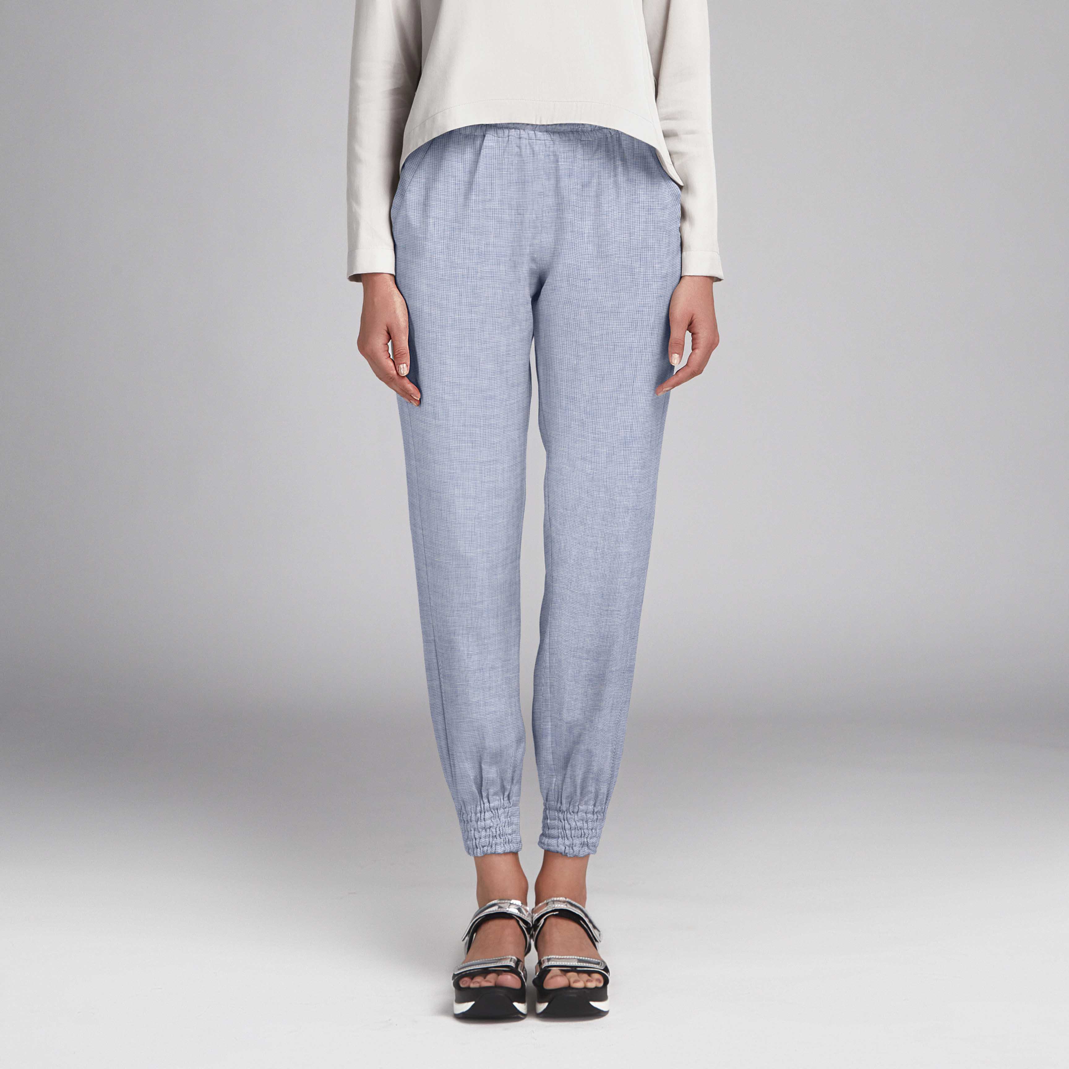 Tissu Lin Pied de Poule Bleu - Ribes y Casals