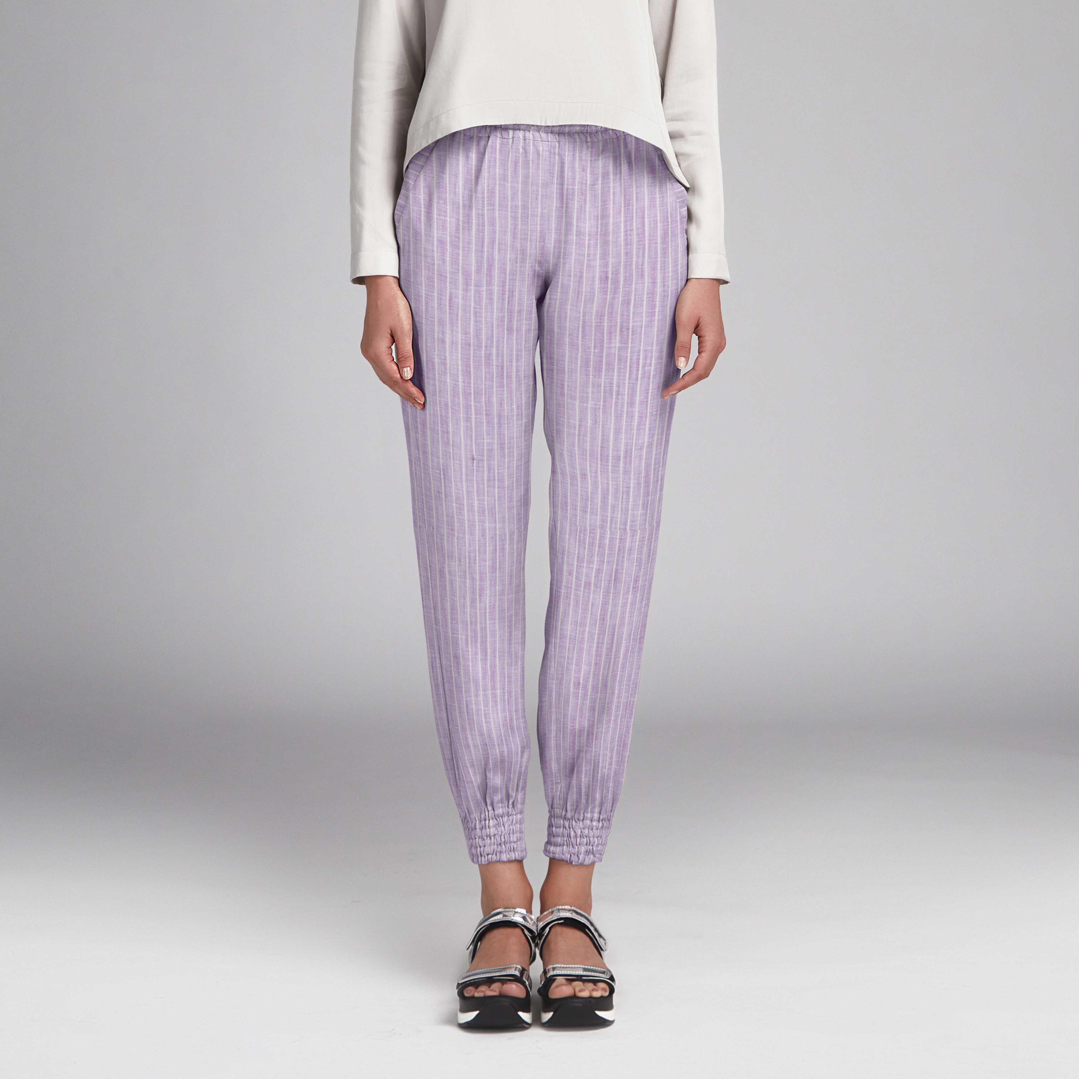 Tissu Lin Rayures Lilas - Ribes y Casals