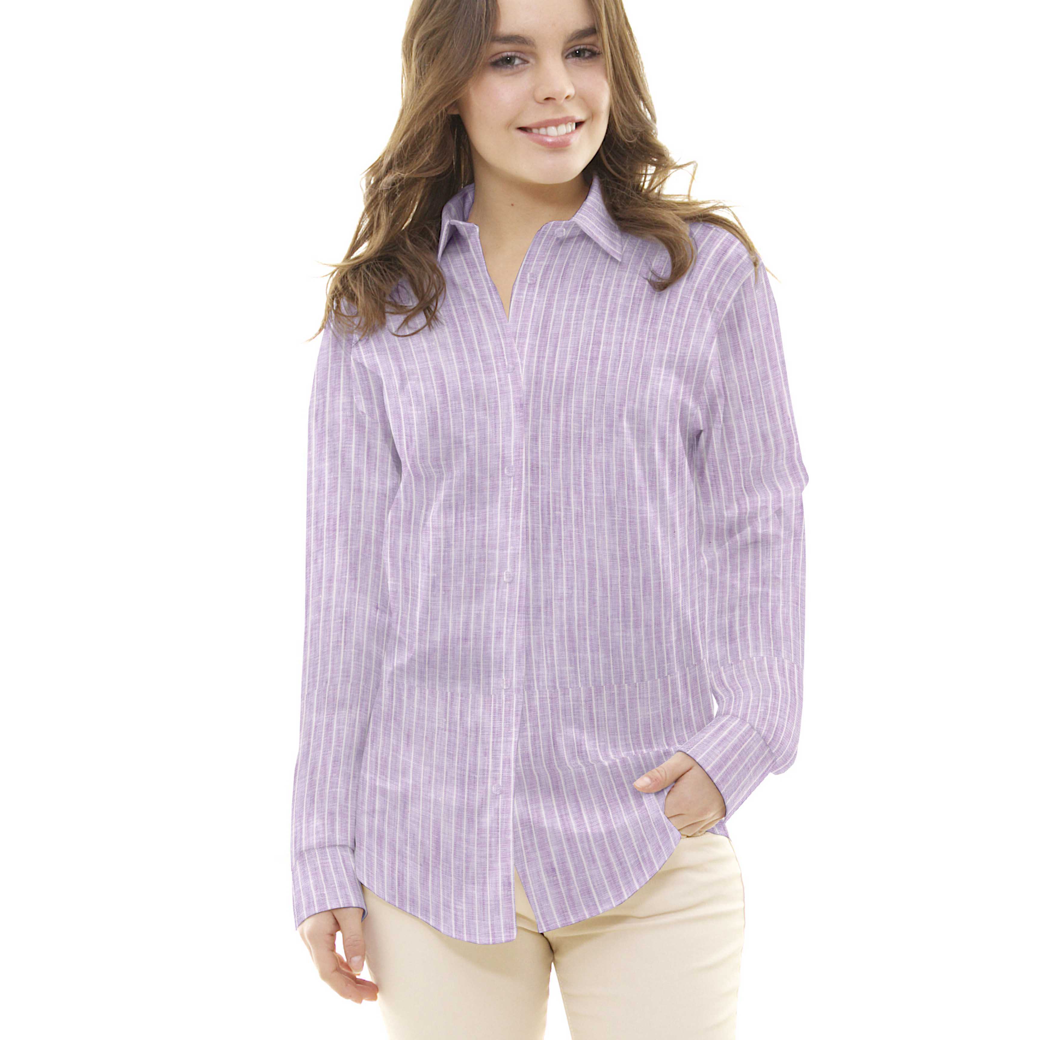 Tissu Lin Rayures Lilas - Ribes y Casals