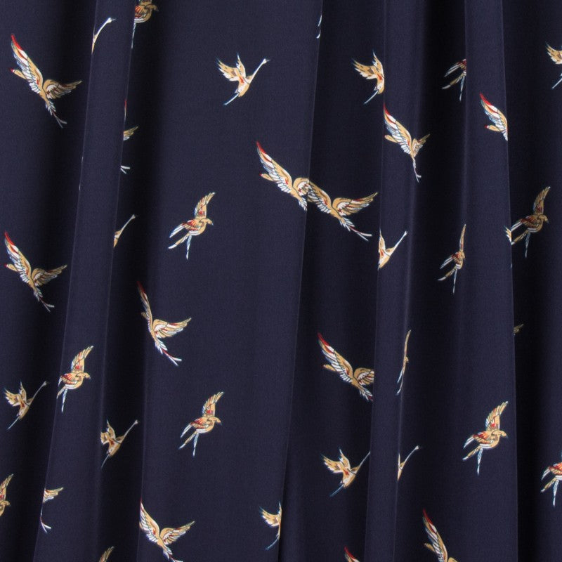 Tissu Élastique Oiseaux Navy - Ribes y Casals