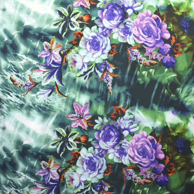 Tissu Satin Imprimé Bouquets Lilas - Ribes y Casals