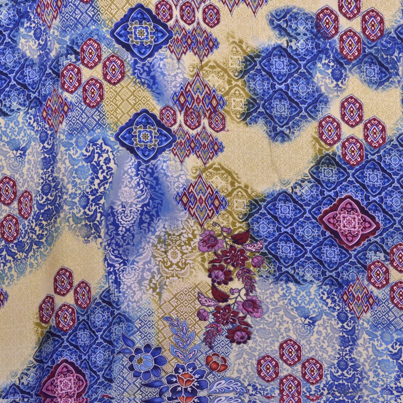 Georgette Imprimée Fleurs Indiennes Bleu - Ribes y Casals