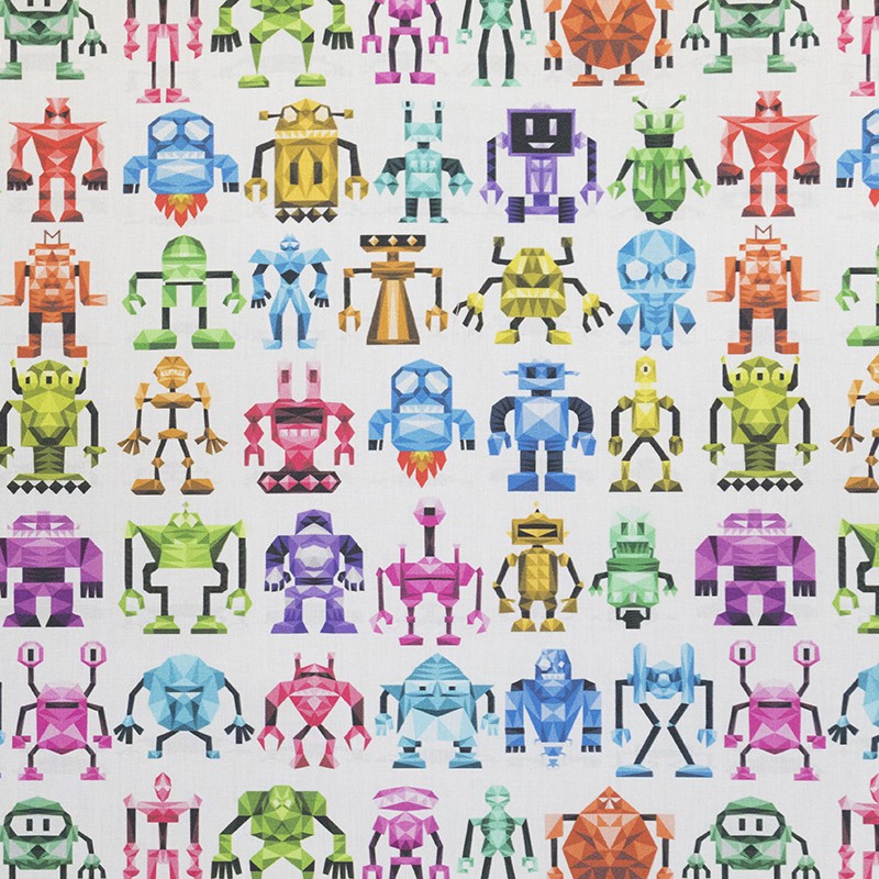 Tissu Enfant Coton Robots Multicolor - Ribes y Casals