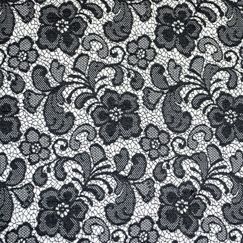 Tissu Jacquard Dentelle Fleur Noire - Ribes y Casals