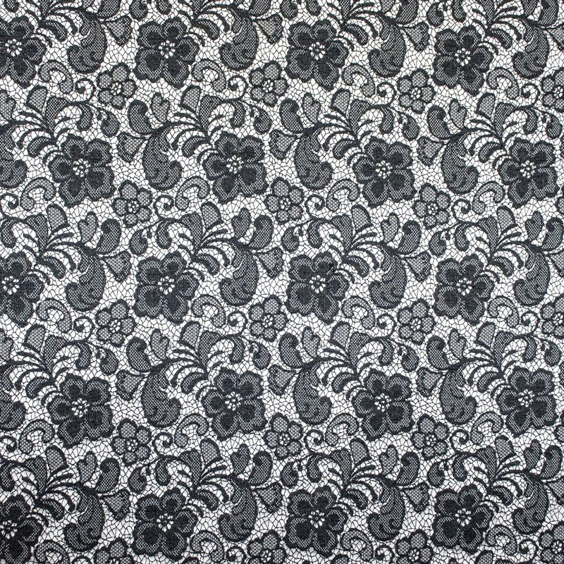Tissu Jacquard Dentelle Fleur Noire - Ribes y Casals