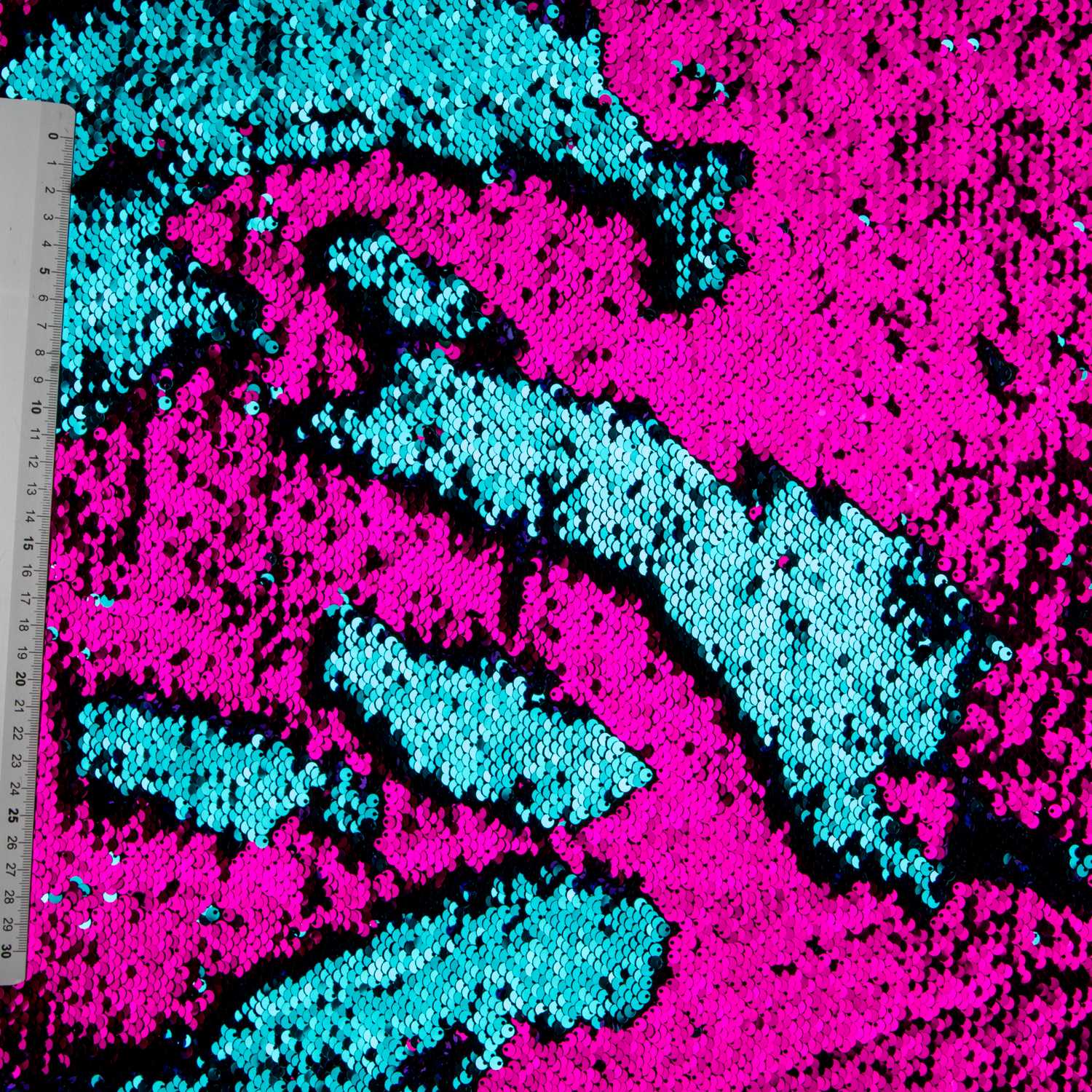 Tissu Paillettes Double Face Fuchsia-Turquoise - Ribes y Casals