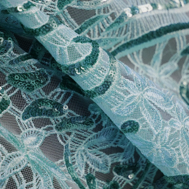 Tissu Sequins Fleur Vert d'Eau - Ribes y Casals