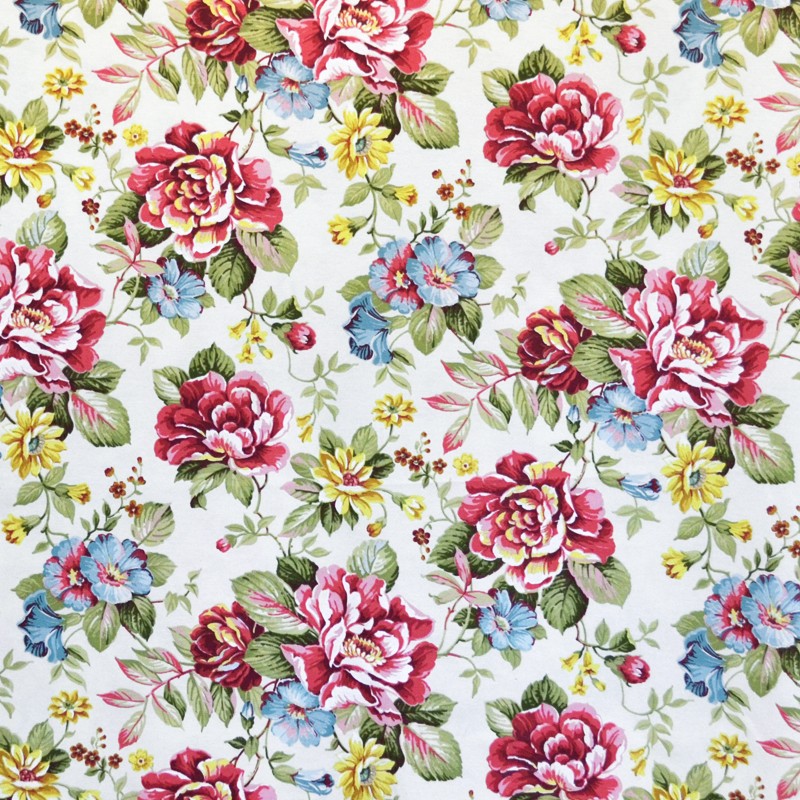 Toile Imprimée Cretonne Fuchsia Turquoise - Ribes y Casals