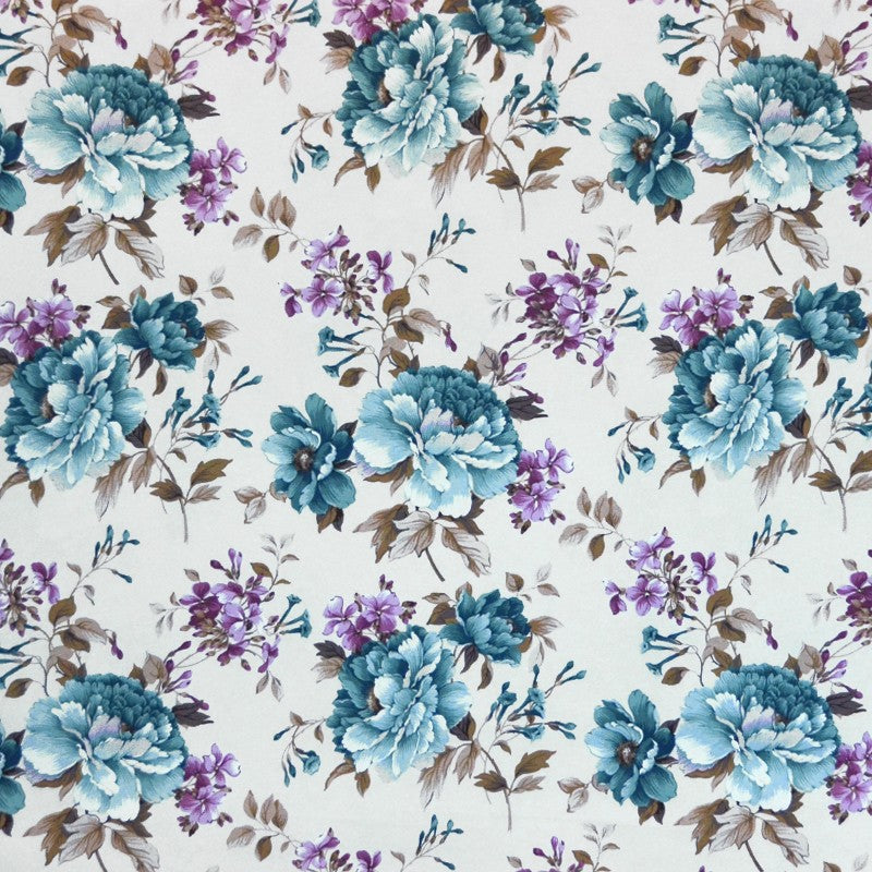 Toile Imprimée Cretonne Turquoise Lilas - Ribes y Casals