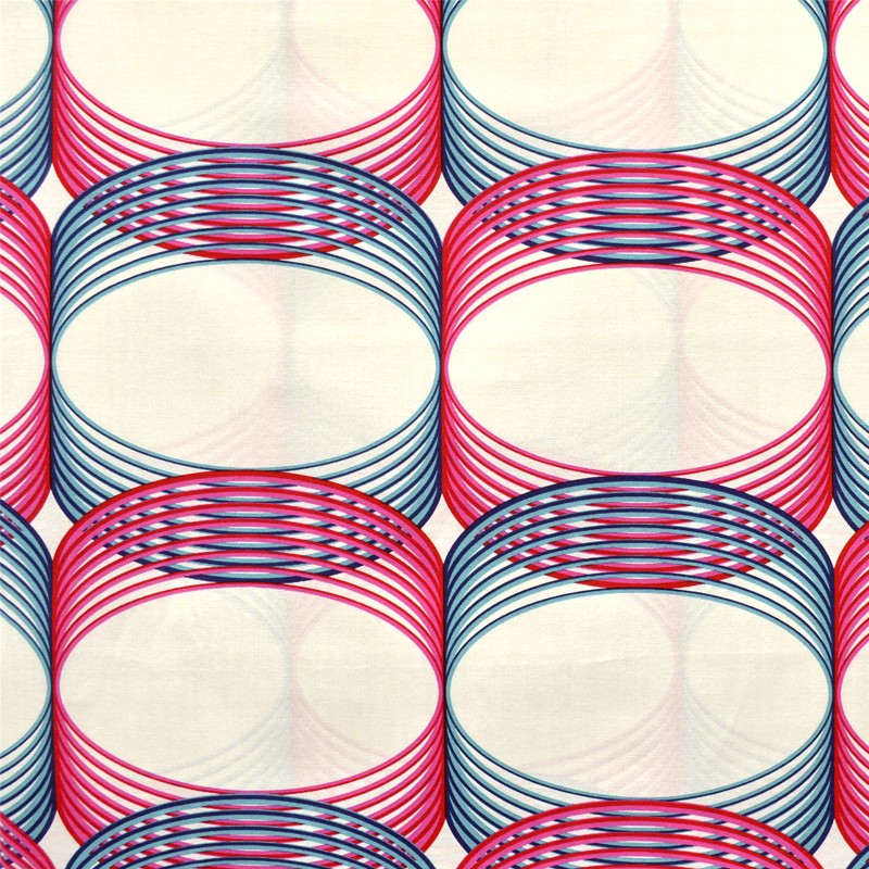 Tela Loneta Estampada Anillas Fucsia - Ribes y Casals