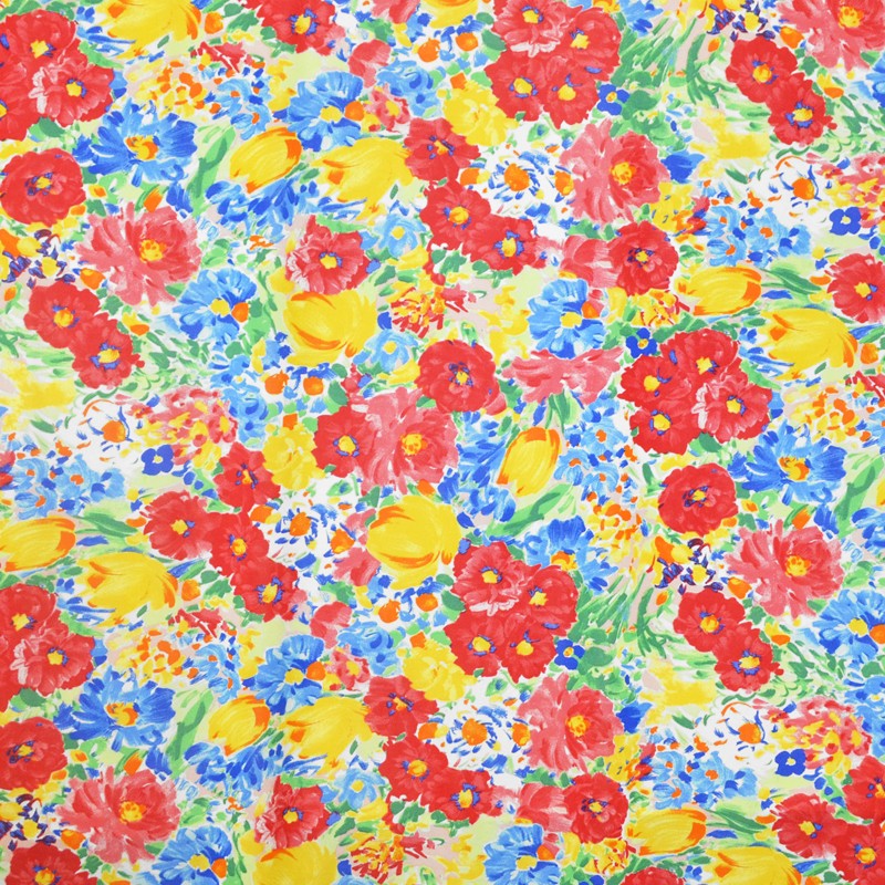 Tissu Lycra Imprimé Aquarelles Floral Rouge - Ribes y Casals