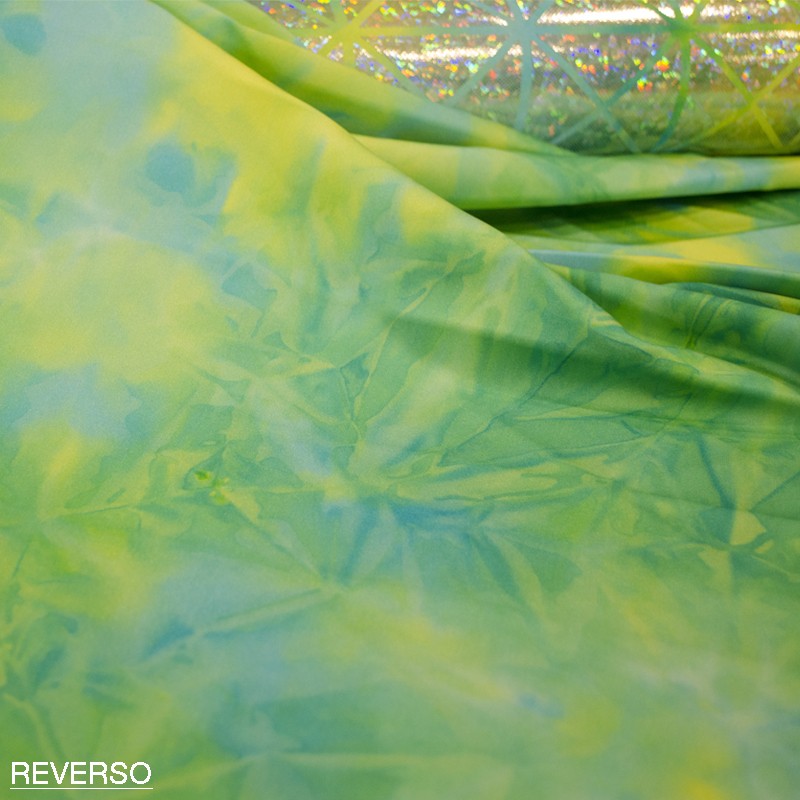 Tissu Lycra Hologramme Losange Pistache Bleu - Ribes y Casals