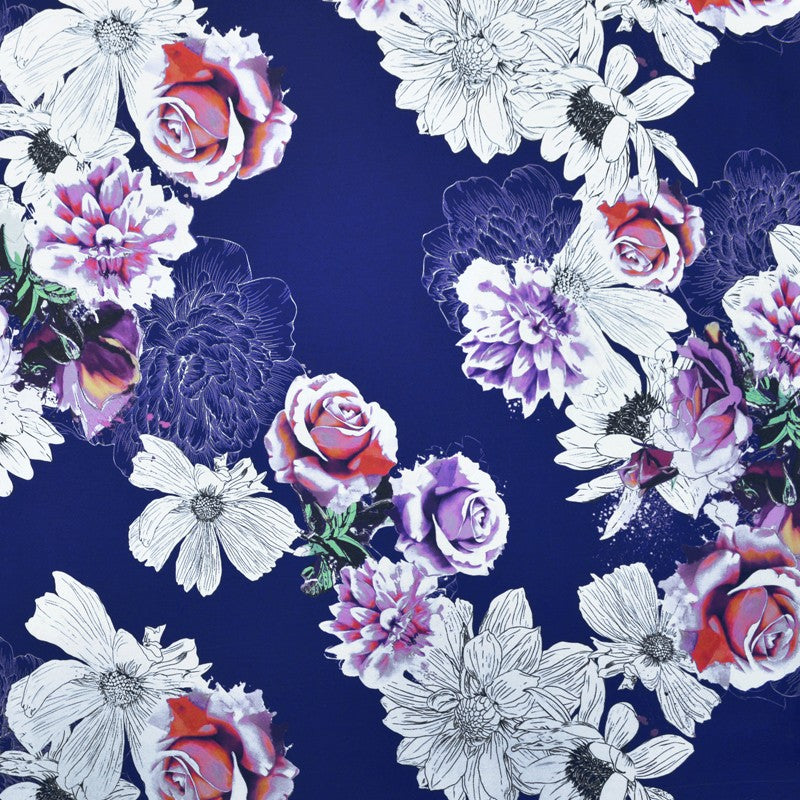 Tissu Mikado Floral Bleu Soutenu - Ribes y Casals