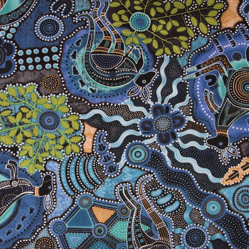 Tissu WAX Kangourous Bleu - Ribes y Casals