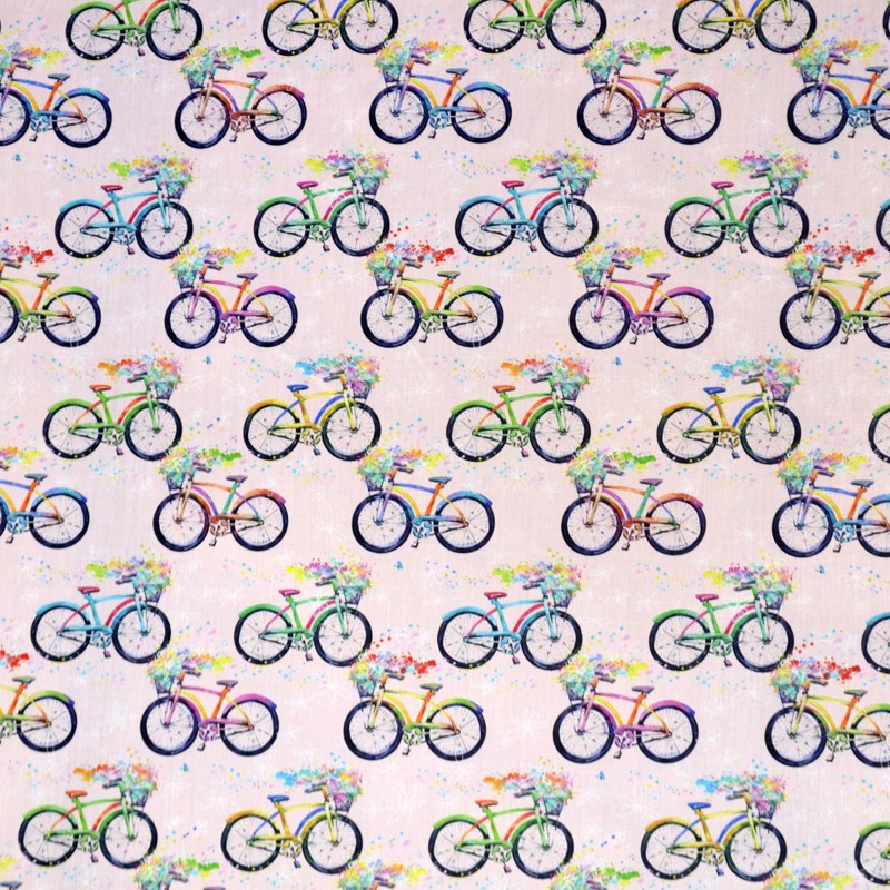 Popeline Coton Bicyclettes Rose - Ribes y Casals