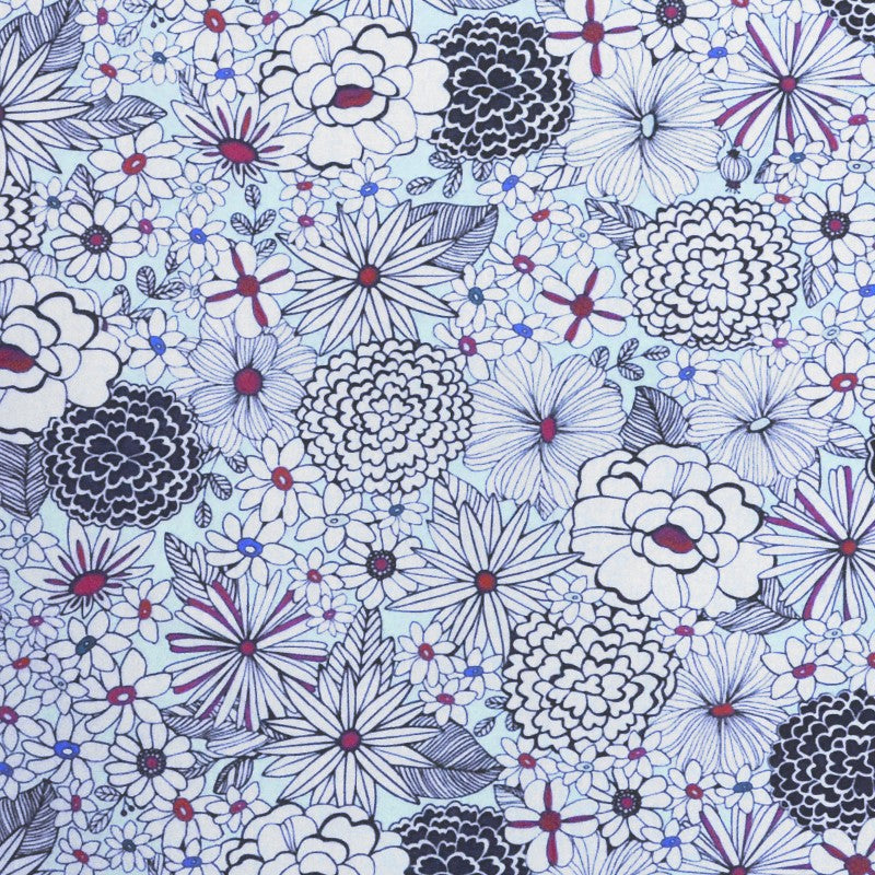 Popeline de Coton Fleurs Gris Vert - Ribes y Casals