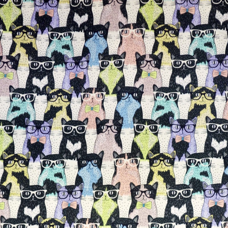 Popeline Coton Chatons à Lunettes Multicolor - Ribes y Casals