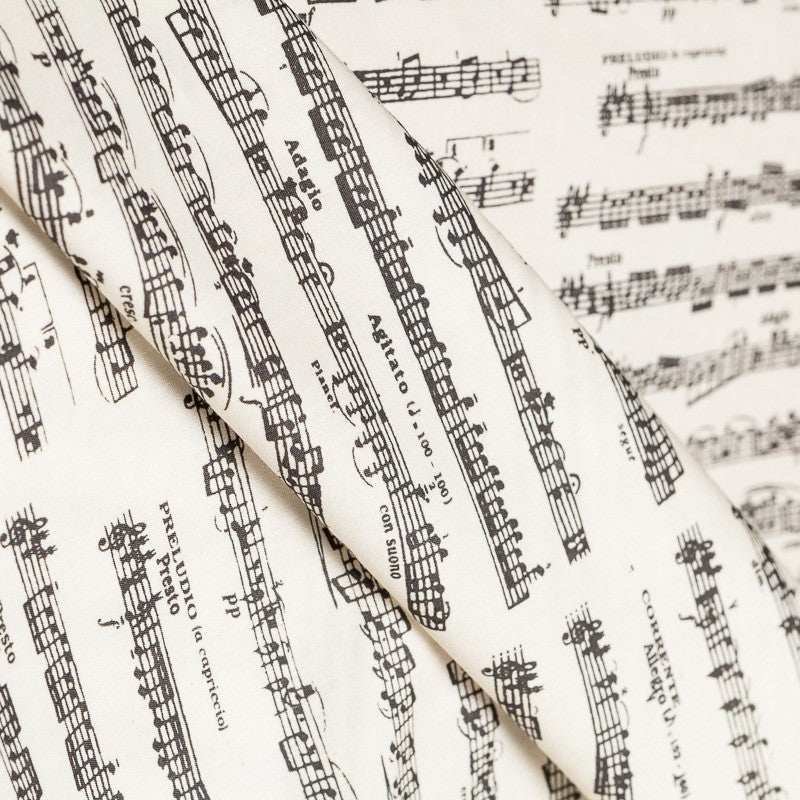 Popeline de Coton Notes Musicales Écru - Ribes y Casals