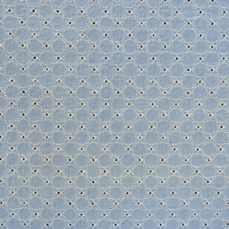 Popeline Brodée Rond Bleu Denim - Ribes y Casals