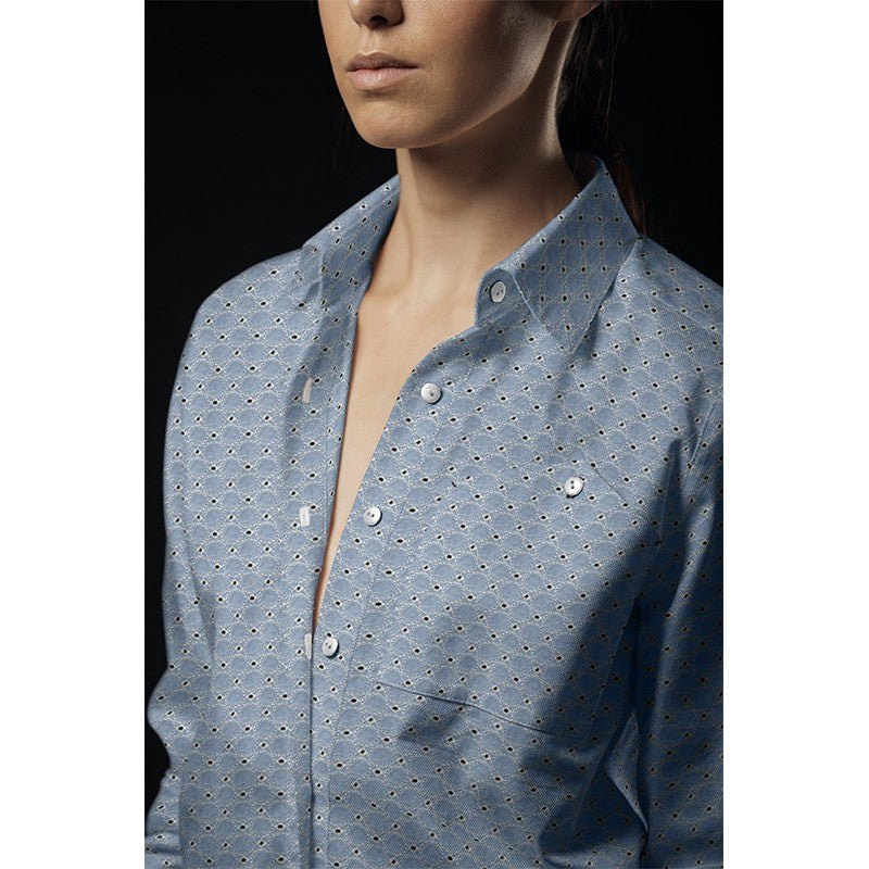 Popeline Brodée Rond Bleu Denim - Ribes y Casals