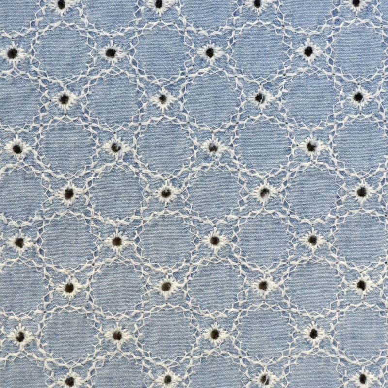 Popeline Brodée Rond Bleu Denim - Ribes y Casals