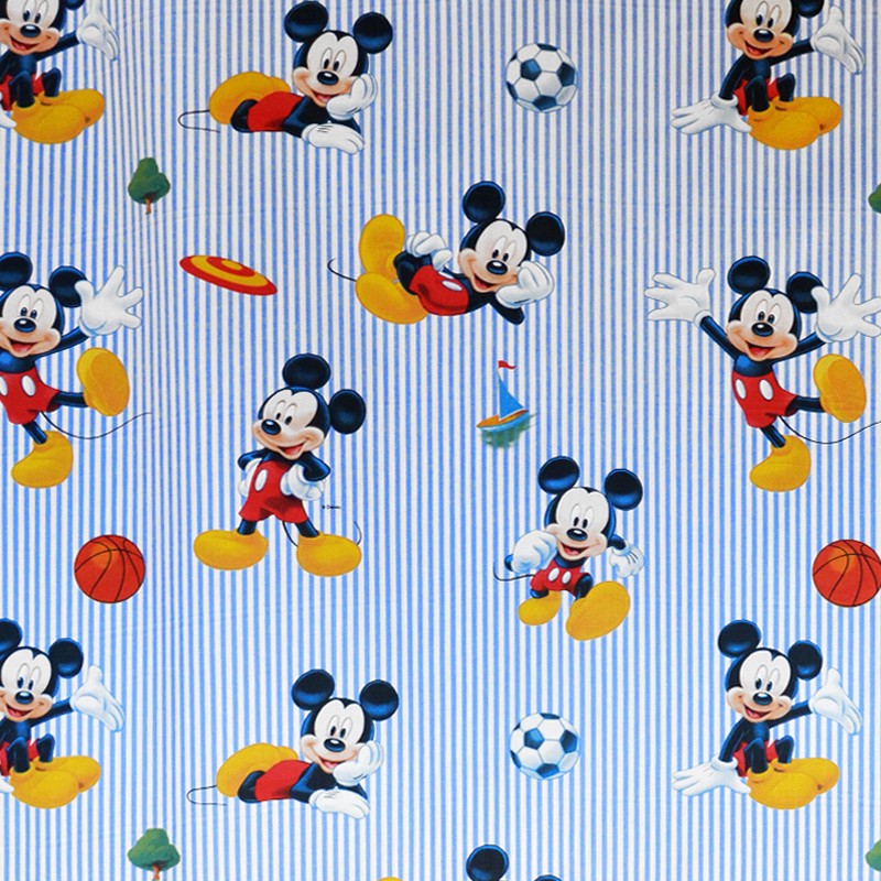 Popeline Disney Mickey Rayures Bleu - Ribes y Casals